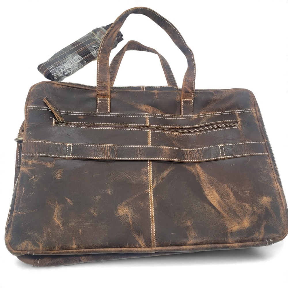 HLC Full Grain Leather Messenger Bag 18"‎ Laptop Briefcase for Men Handcrafted